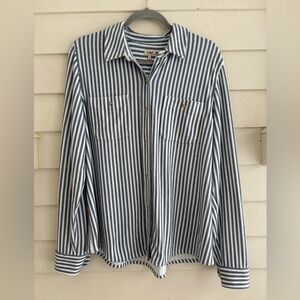 Faherty Legend Sweater Shirt Blue Striped Long Sleeve Button Down Women’s XL